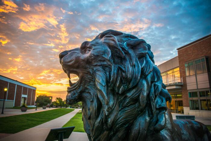 TAMUC lion statue